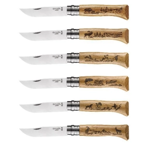 lot de 6 couteaux - tradition n°8 gravure animalia - opinel