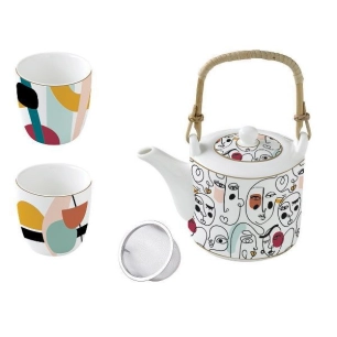 coffret théière + 2 gobelets modernism - coffee mania - easy life