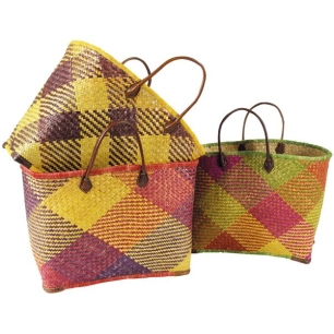 panier en palmier avec 2 anses simili cuir - aubry gaspard