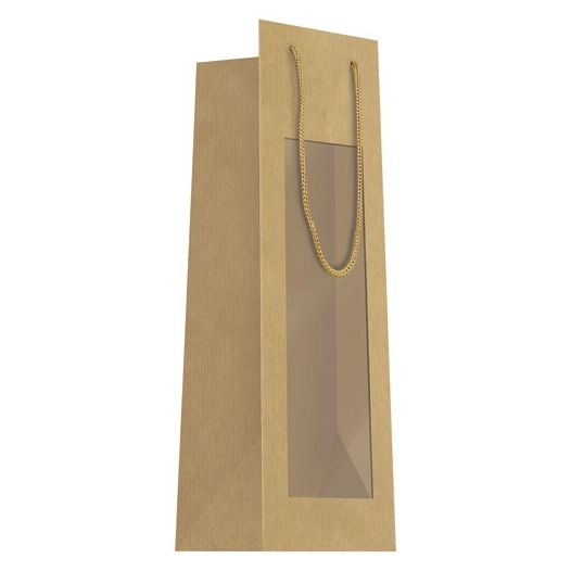 sac cadeau bouteille kraft+fenetre 11x39cm - papeterie du poitou