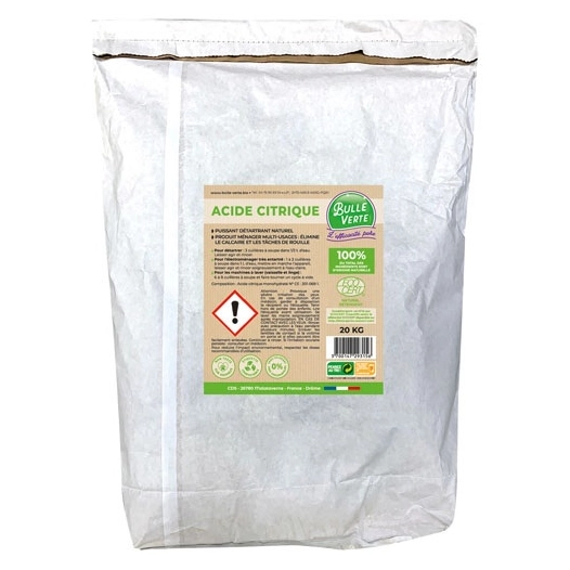 acide citrique 100% origine naturelle 20kg - bulle verte