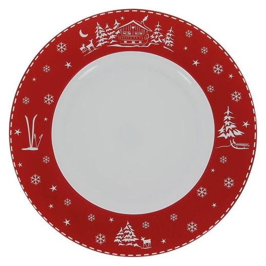 6 assiette plate en porcelaine - chalet rouge 27 cm - table et cook