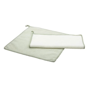 set 2 chiffons microfibre vert & blanc - point virgule