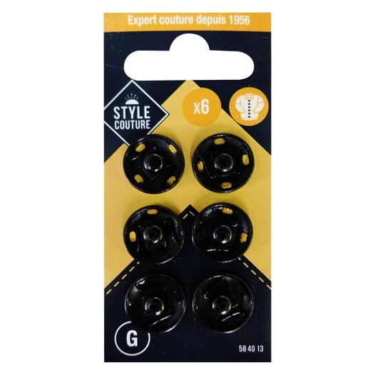 bouton pression noir 15mm x6 - style couture