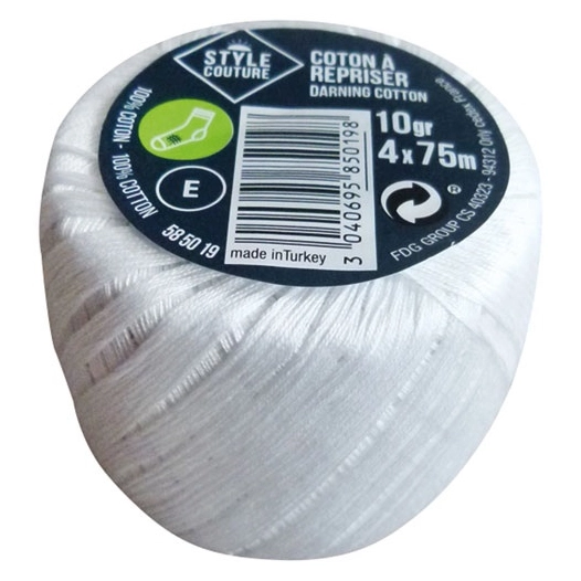 coton à repriser blanc 10gr - style couture
