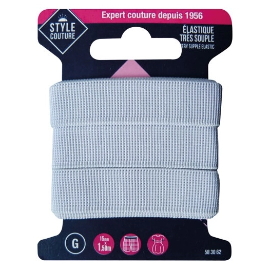 elastique tres souple blanc 15mmx1.5m - style couture