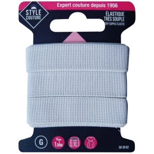 elastique tres souple blanc 15mmx1.5m - style couture