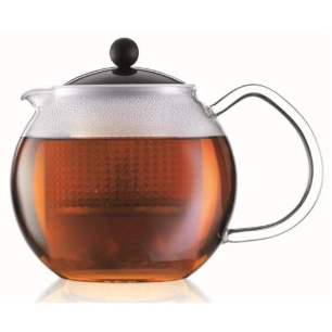 théière 0,5 l en verre avec filtre plastique noir - assam - bodum