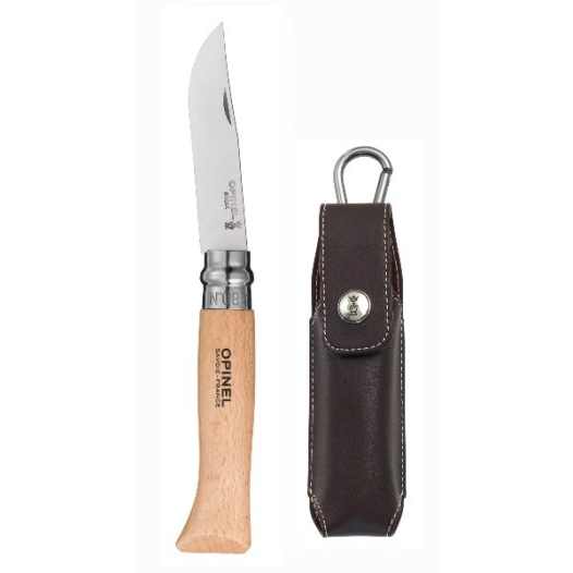 couteau de poche fermant hêtre naturel - tradition n°8 inox + etui alpine - opinel