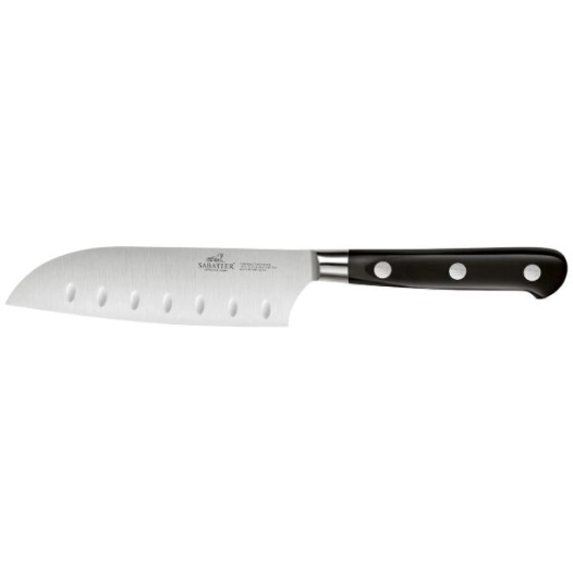 couteau santoku alvéolé 13 cm - idéal inox & rivets inox - lion sabatier - rousselon dumas sabatier