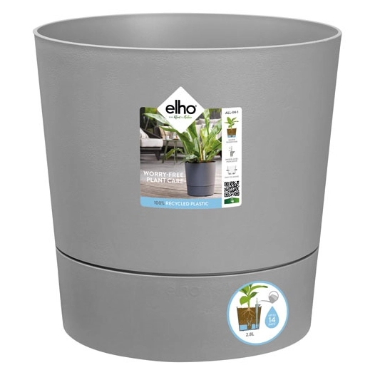 pot greensense aqua care rond 30cm ciment clair - elho