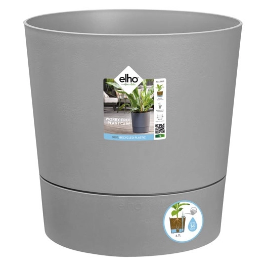 pot greensense aqua care rond 35cm ciment clair - elho