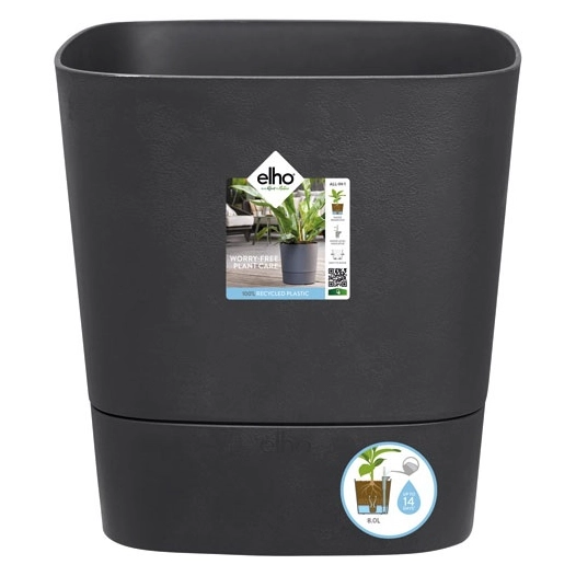 pot greensense aqua care carré 38cm gris charbon - elho