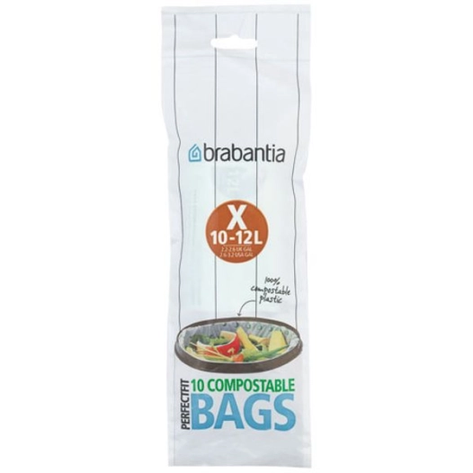 sacs poubelle compostables 10-12 litres, 10 sacs par rouleau - perfectfit x - brabantia