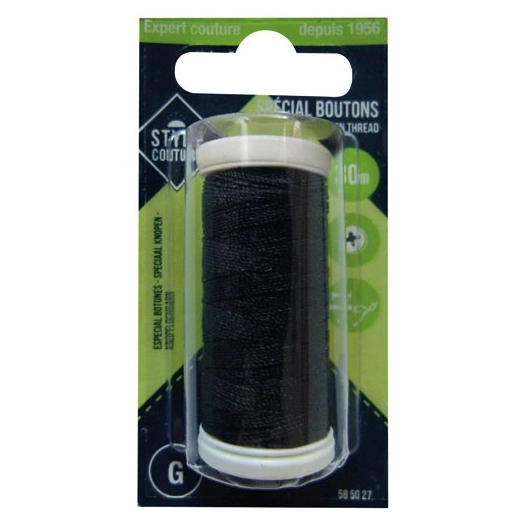 fil polyester noir 30m spécial boutons - style couture