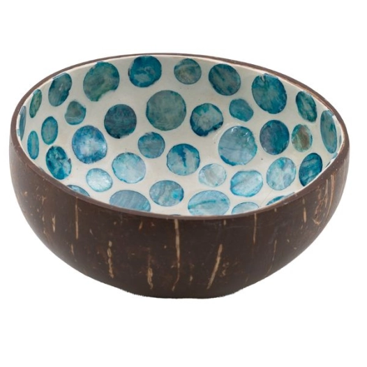 6 bol 13 cm noix de coco & nacré pois bleus - point virgule