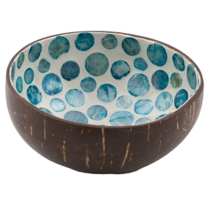 6 bol 13 cm noix de coco & nacré pois bleus - point virgule