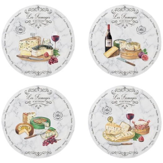 coffret 4 assiettes à fromage 19 cm - les fromages de nos régions - easy life