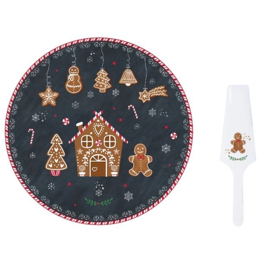 coffret plat à tarte 32 cm + pelle de service - pain d'épices - easy life