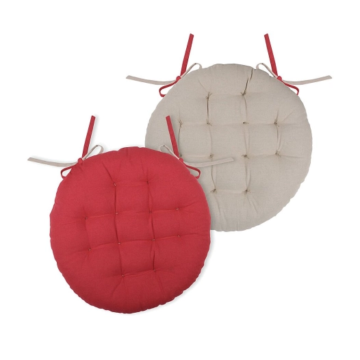 1 Galette de chaise ronde STOF rouge/lin Ø.38cm reversible - STOF