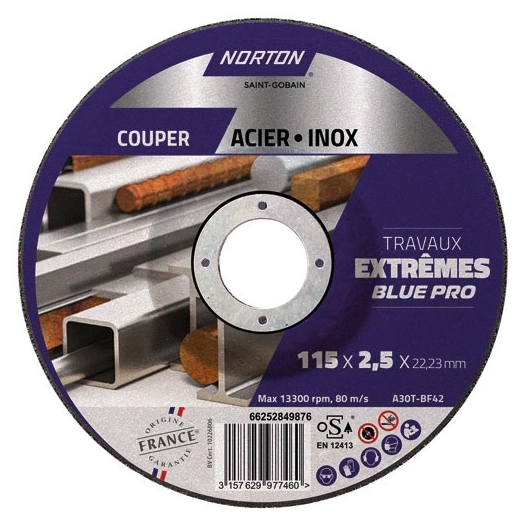 disque à tronçonner à moyeu déporté métal/inox 115x2.5x22.2 - norton