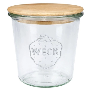 bocal conique droit 580 ml avec couvercle bois - weck