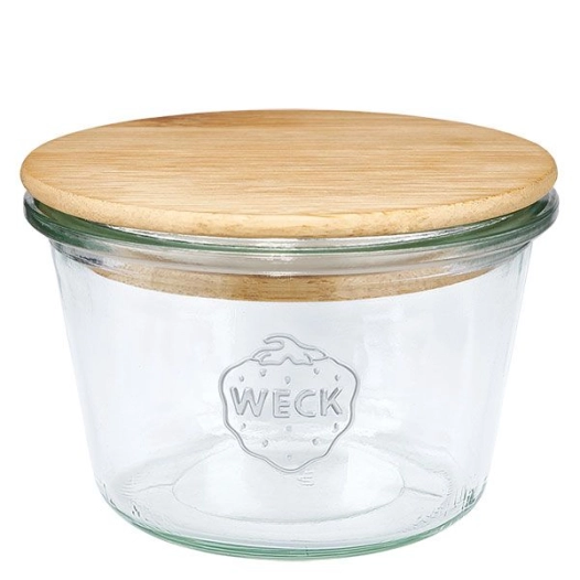 bocal conique droit 370 ml avec couvercle bois - weck