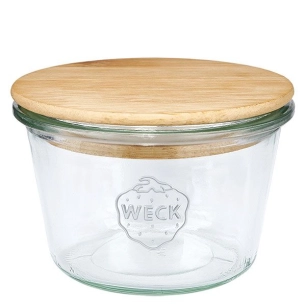 bocal conique droit 370 ml avec couvercle bois - weck