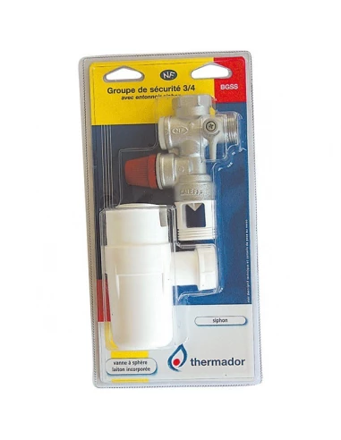 Pack groupe de sécurité droit 7 bars 3/4 en laiton chromé + siphon