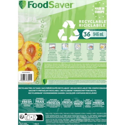 lot 36 sacs thermosoudables recyclables 0.94 l / 20 x 29 cm - foodsaver