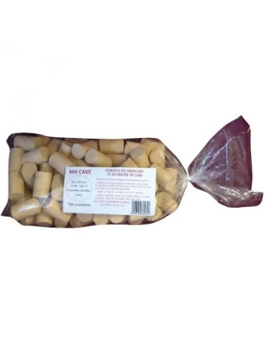 Bouchon liège colmaté 5ème catégorie cylindrique 100 pièces 24 x 38