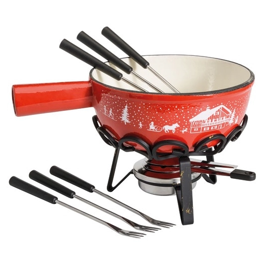service à fondue 22 cm rouge - hiver - table et cook