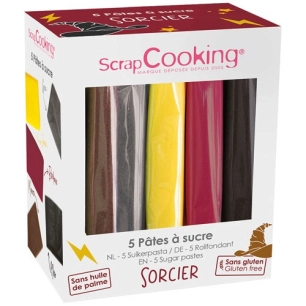 boîte de 5 pâtes à sucre de 5 couleurs - sorcier - scrapcooking