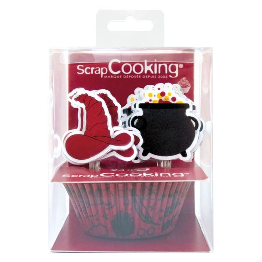 sachet 24 caissettes + 24 cake toppers - sorcier - scrapcooking