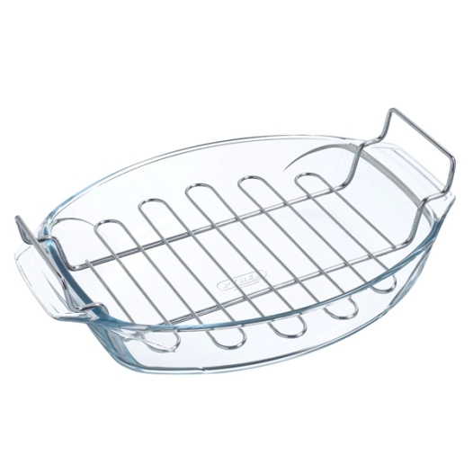plat à four ovale 39 x 27 cm / 4 l + grille inox - let's share ! - pyrex