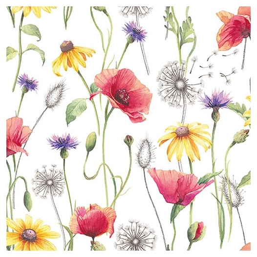 lot 20 serviettes en papier 33 x 33 cm - prairie de coquelicots - ambiente