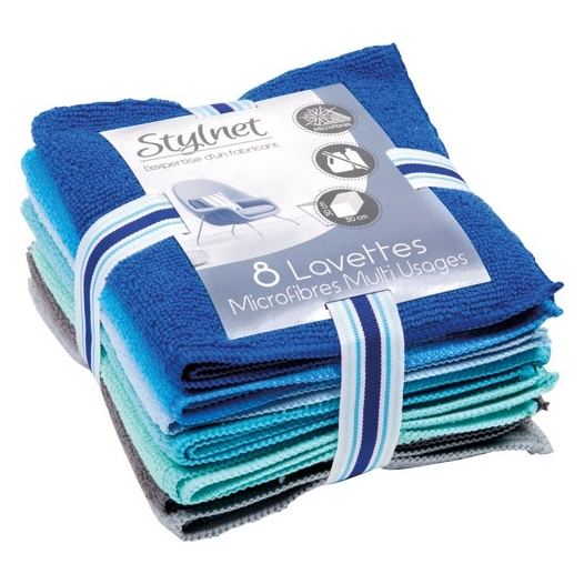 lot 8 lavettes microfibre bouclée 30 x 30 cm - stylnet