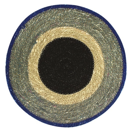 6 set de table rond 38 cm bleu - jonc de mer - nova styl