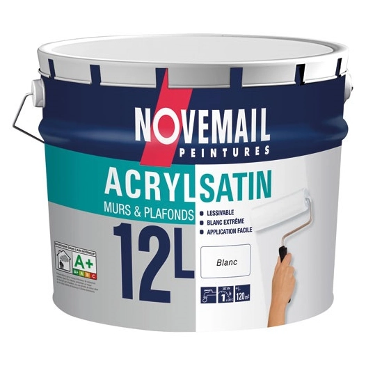 peinture murs et plafonds bicouche blanc satin 12 l - novemail