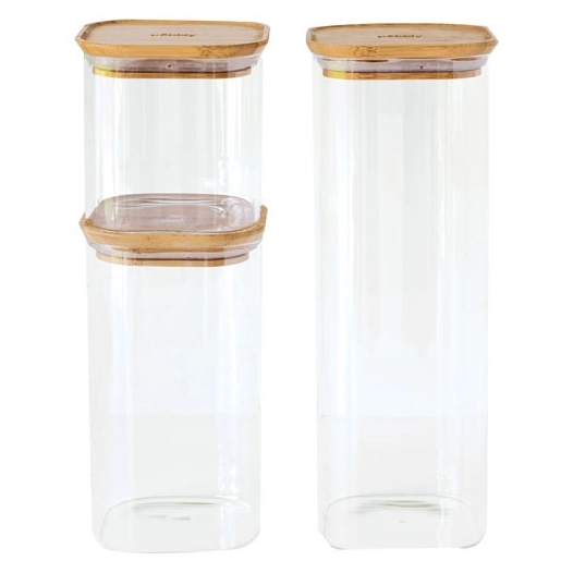 set 3 pots de conservations carrés 0,8 l + 1,4 l + 2,2 l - bambou - pebbly