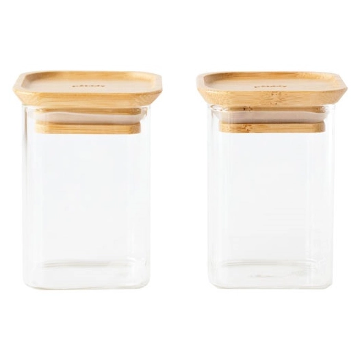 set 2 pots de conservation carrés 0.24 l - bambou - pebbly