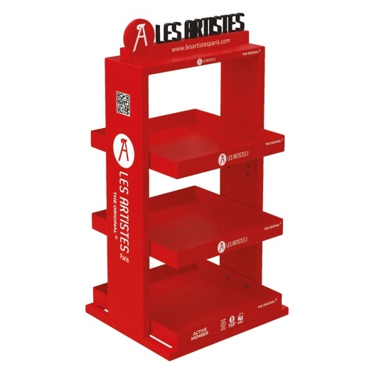 presentoir colonne 3 etageres rouge - les artistes