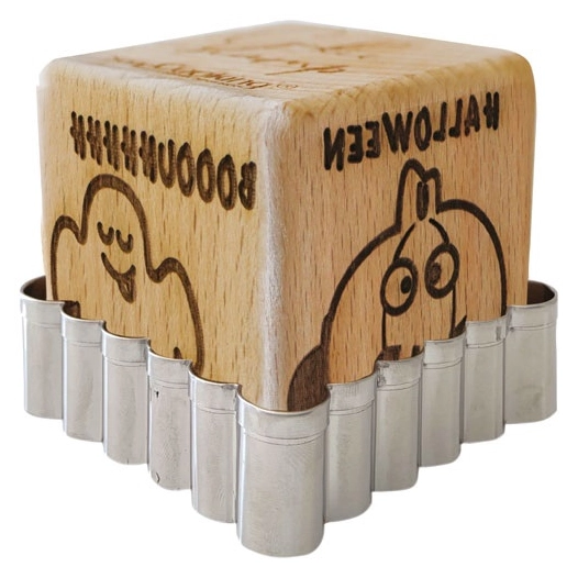 tampon à biscuits bois 5 décors + découpoir - halloween - scrapcooking