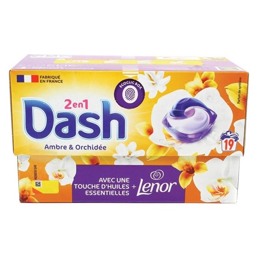 lessive pods dash ambre orchidée tout-en-1 x 19 - dash