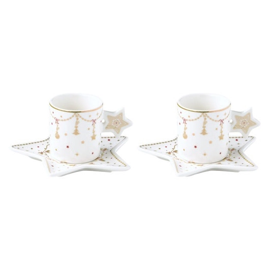 coffret 2 tasses à café 8 cl + sous-tasses - christmas lights - easy life