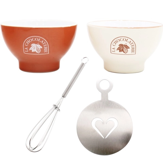 coffret chocolat chaud bol 50 cl + mini-fouet + pochoir - la chocolaterie - ardtime