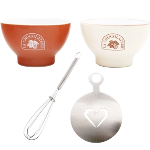 coffret chocolat chaud bol 50 cl + mini-fouet + pochoir - la chocolaterie - ardtime