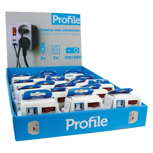 display 18 pièces prise domino 2 x 16 a usb a-c blanc - profile