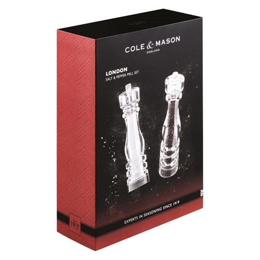 coffret 2 moulins sel et poivre 22 cm acrylique - london - cole et mason