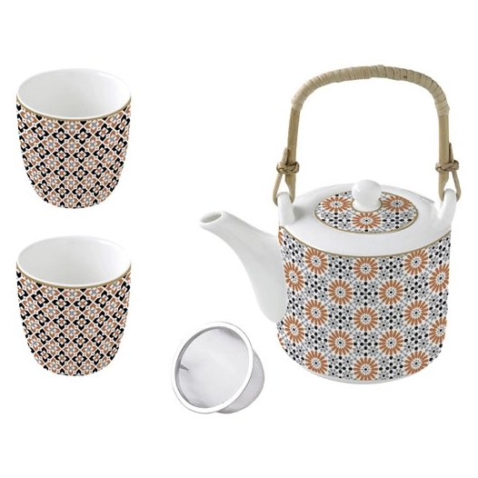 coffret théière + 2 gobelets - geo ethnic - easy life